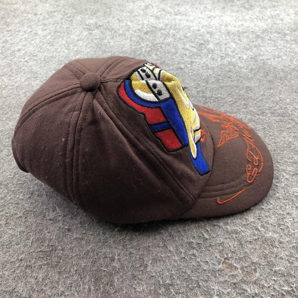 Ed Hardy Hat Cap Fitted Boys Brown Twill Embroidered Dog Tattoo Youth Y2K